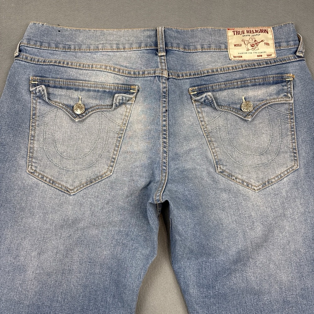True Religion Jeans Mens 36  Ricky Relaxed Straight Blue  Flap HEM DAMAGE